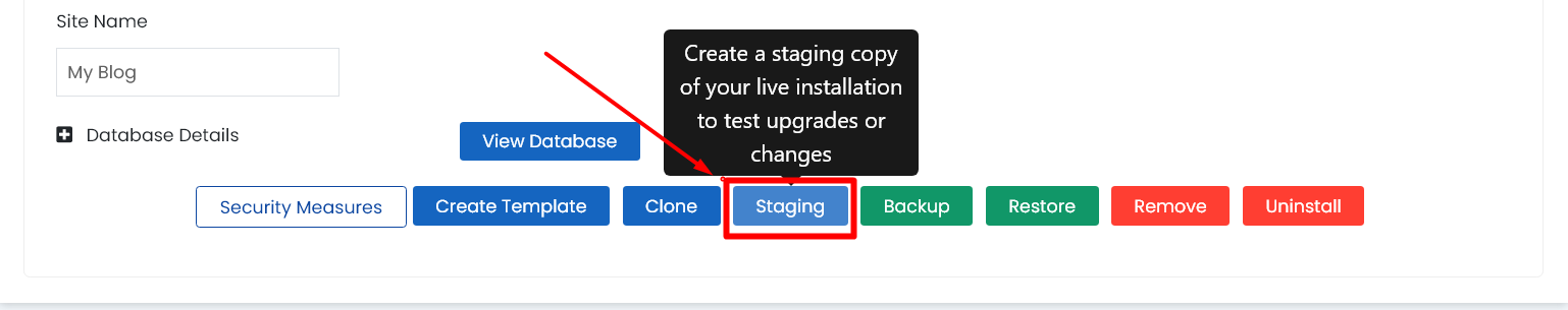 Staging Website - Softaculous