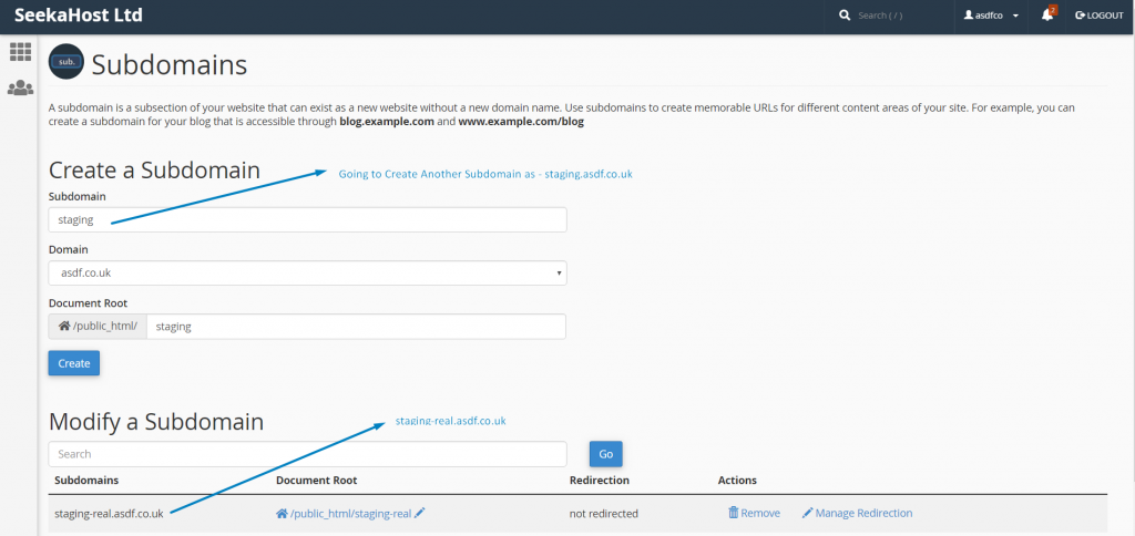 Creating Subdomain for staging a website