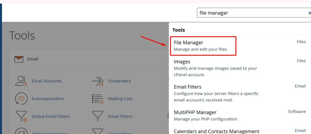 File manager option in cPanel