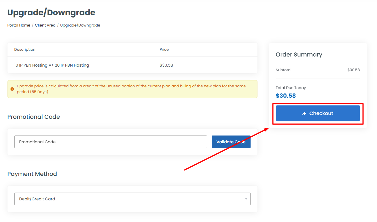 Checkout - Upgrade Plan