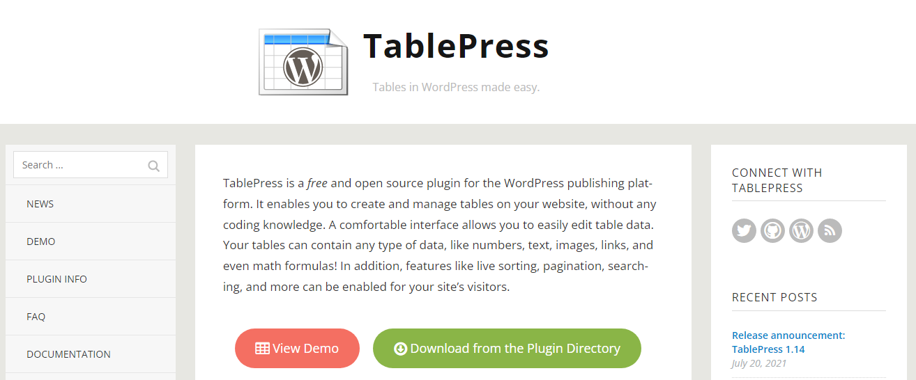 tablepress table design plugin