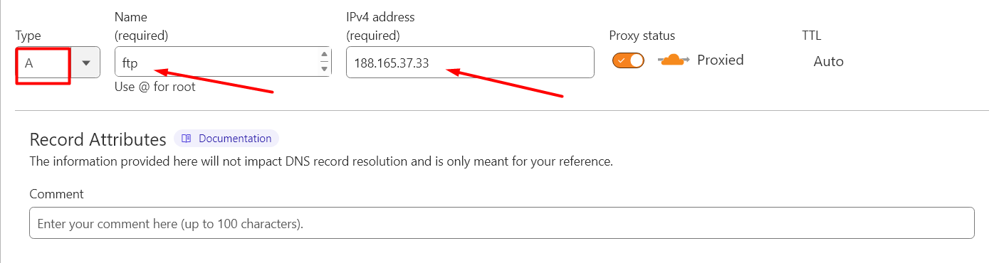 Add A Record for FTP - Cloudflare