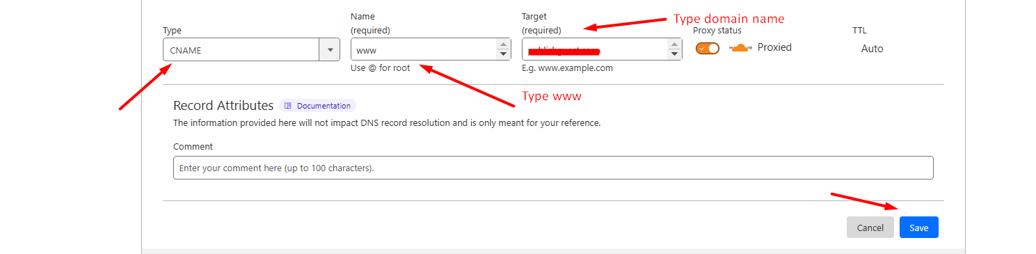 Add CNAME Record in DNS - Cloudflare