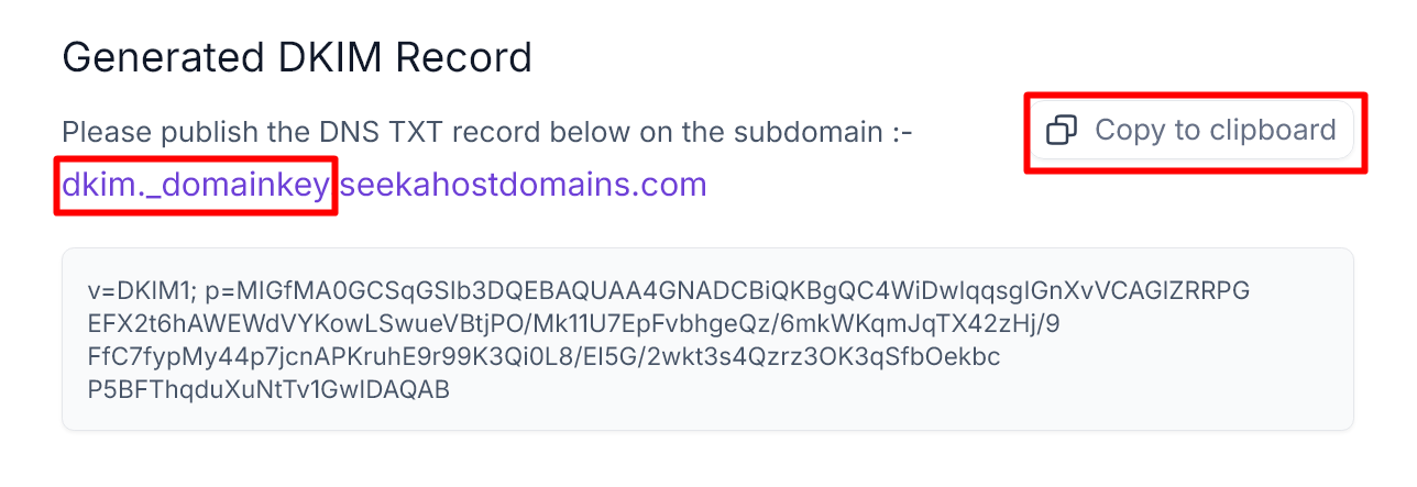 DKIM Public Key Value in DNS Record