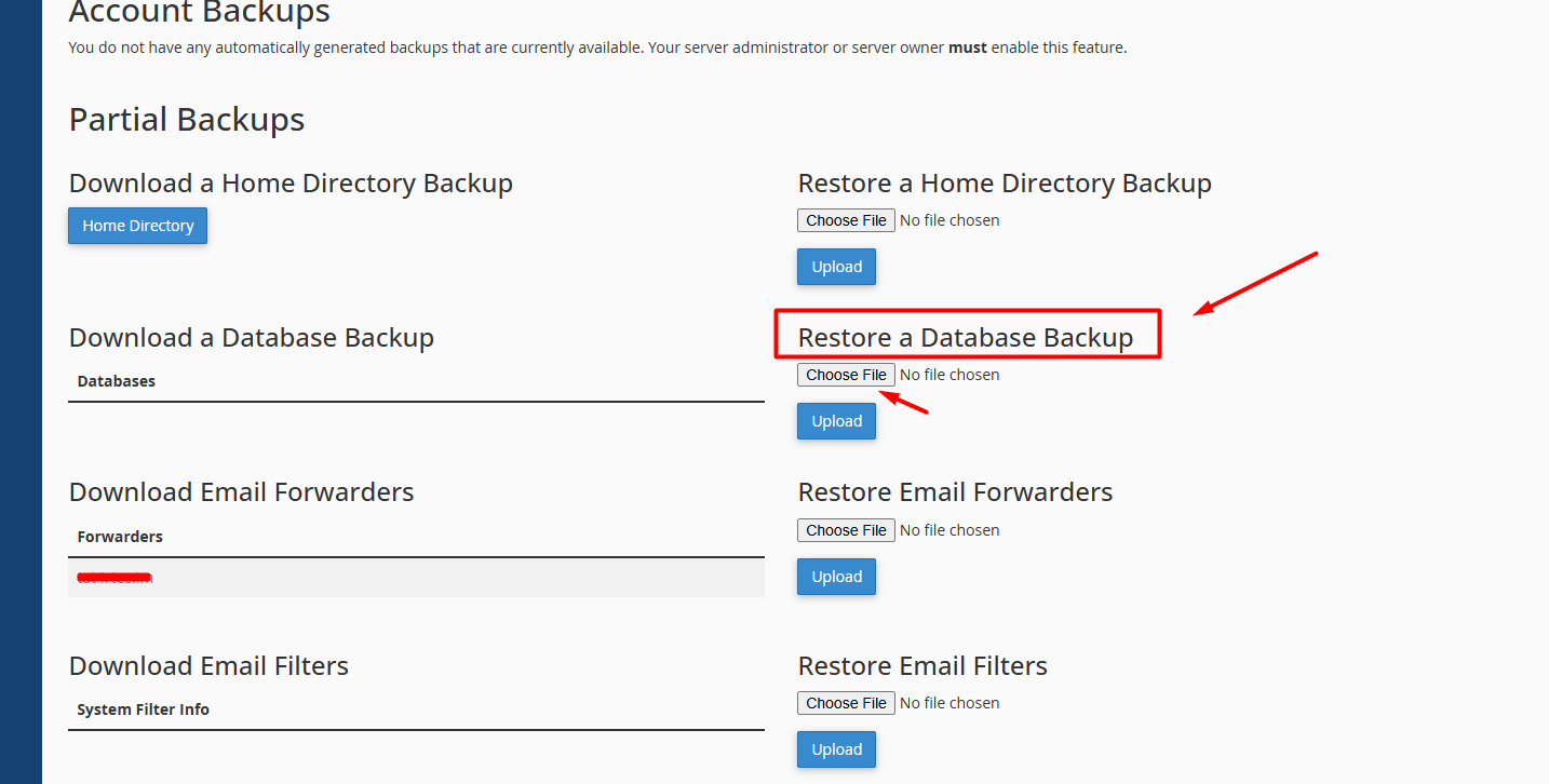 Restore a Database Backup - cPanel