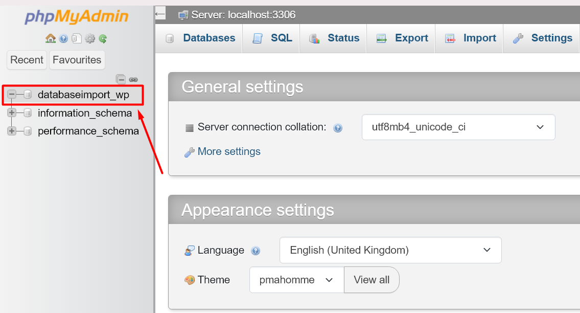 Select Database - phpMyAdmin