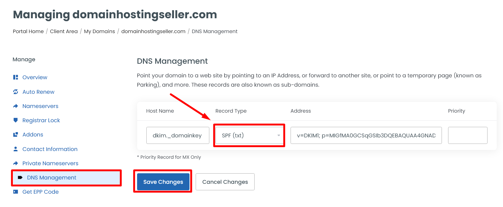 Update TXT Record for DKIM value