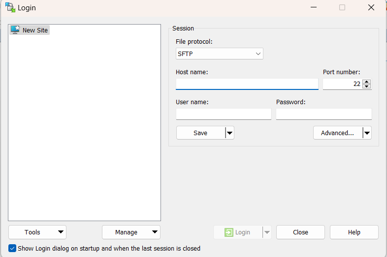 Login WinSCP ftp server