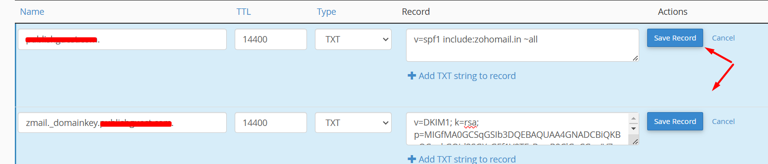 Update TXT Record for DKIM and SPF