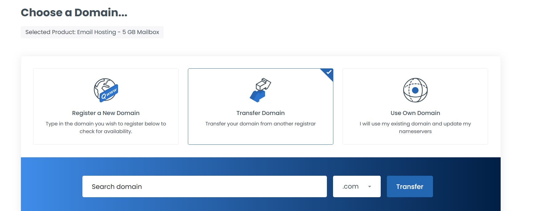 Click Transfer Domain option